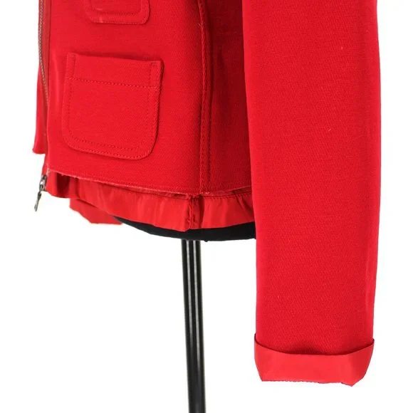 PRADA Sport Red Jacket Zip Up Collared Fleece Lined Nylon Trim Large Wool Top L